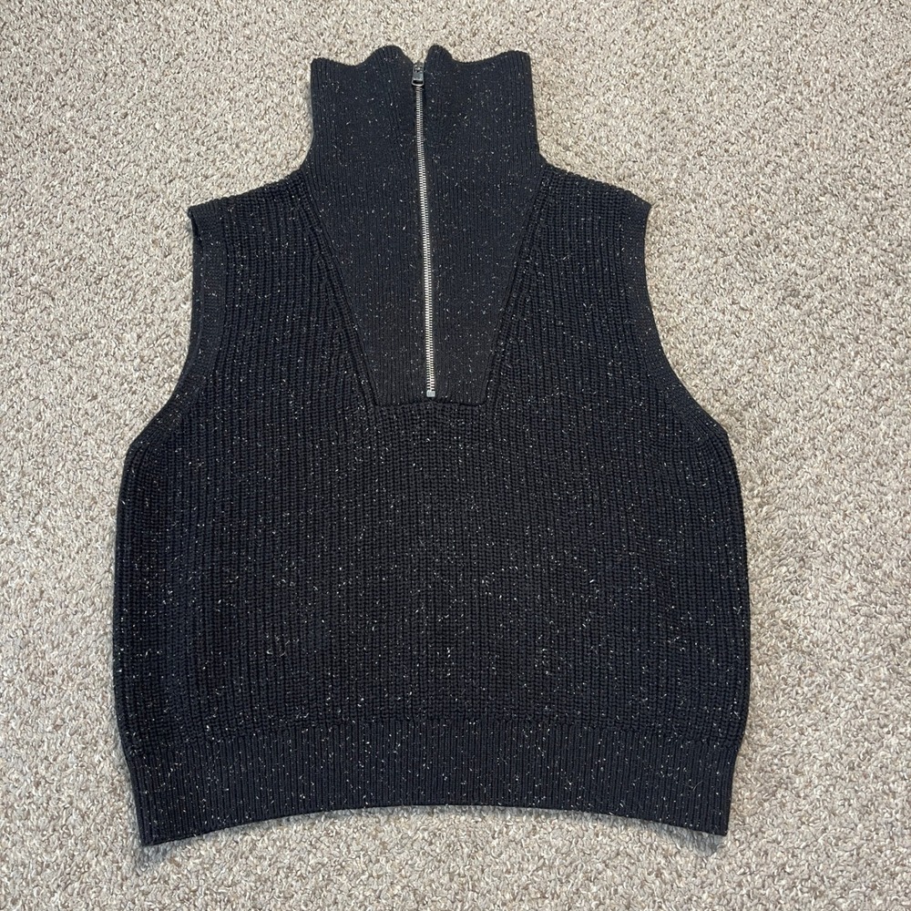 Varley Women's Vest Hally Half Zip Rib Knit Athleisure Fleck Yarn S Black